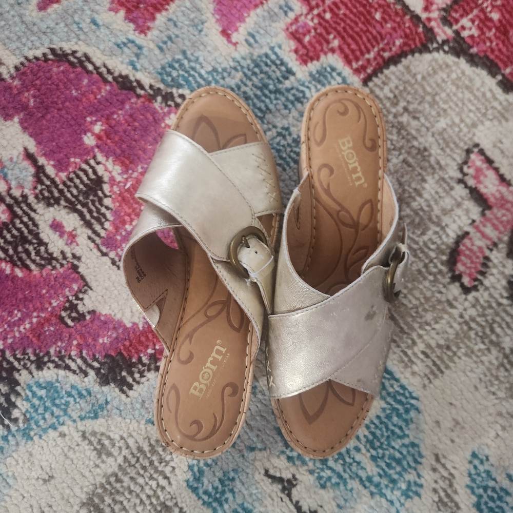 Born Women's Shimmering Silver Slide Sandals